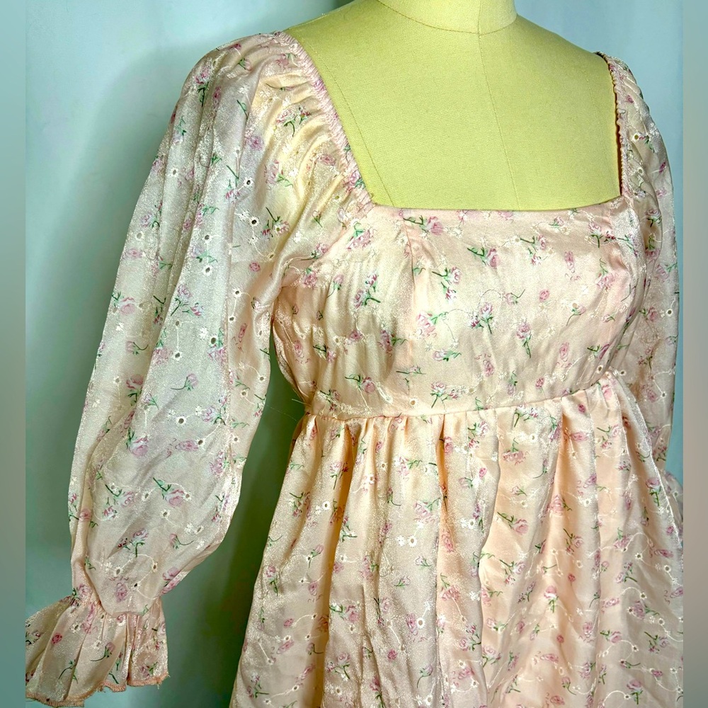 Pale Pink Floral Puff Sleeve Babydoll Dress X Small